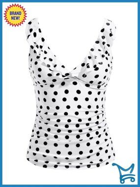 Tankini Top Only Tummy Control Ruffle V-Neck Swim Top with Built-In Bra UPF 50+